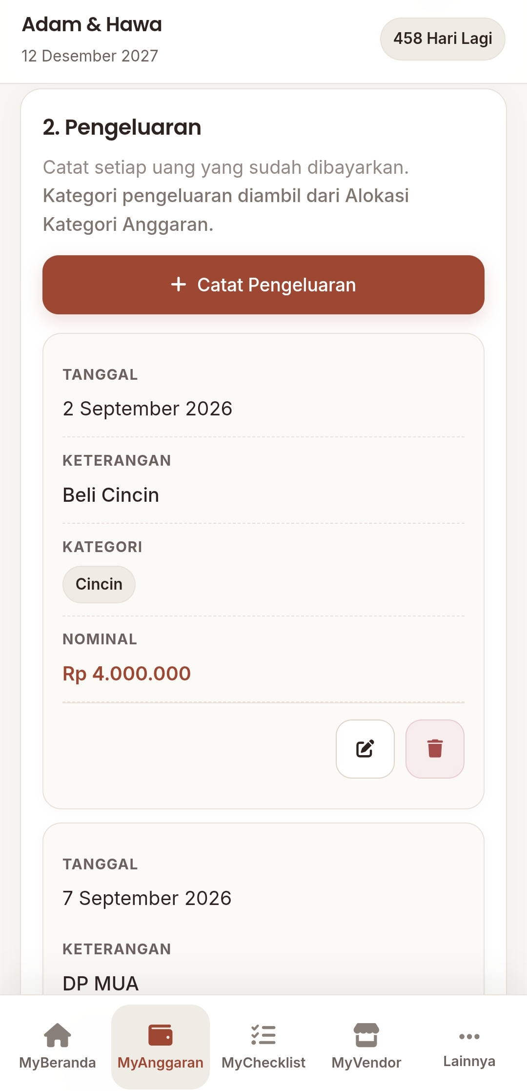 Menu Pengeluaran